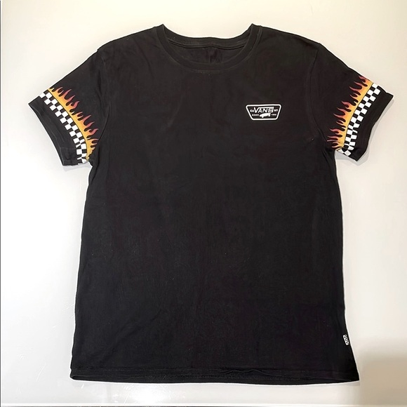 Vans Black Tee with Flame and Checkered Sleeves - Picture 1 of 6